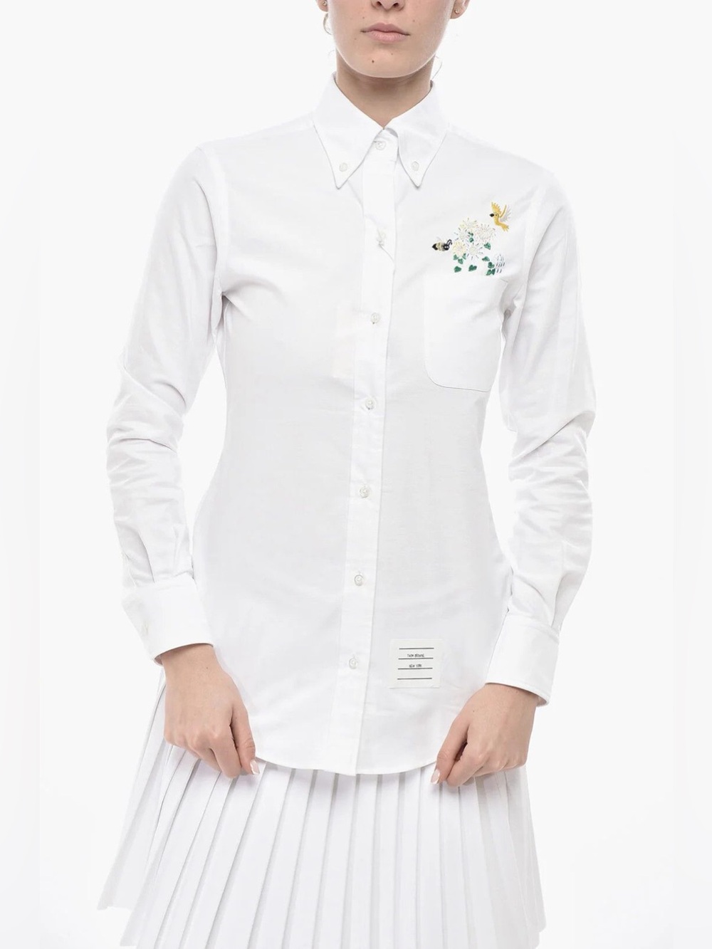 NWT $790 Thom Browne Embroidered Cotton Shirt In White
